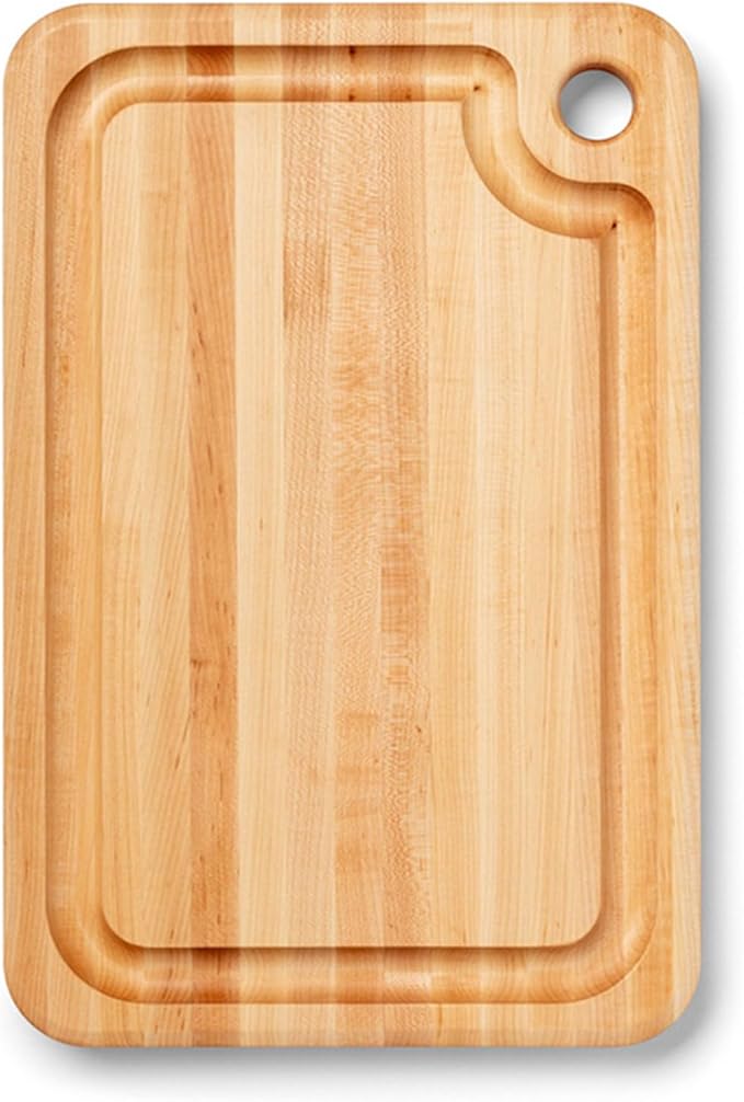 John Boos Prestige Series Rectangular Wooden Maple Cutting Board 18”x12” – 1.25” Thick, 8-lb Reversible Butcher Block with Juice Groove, Edge-Grain & Finger Grip Hole – Made in the USA