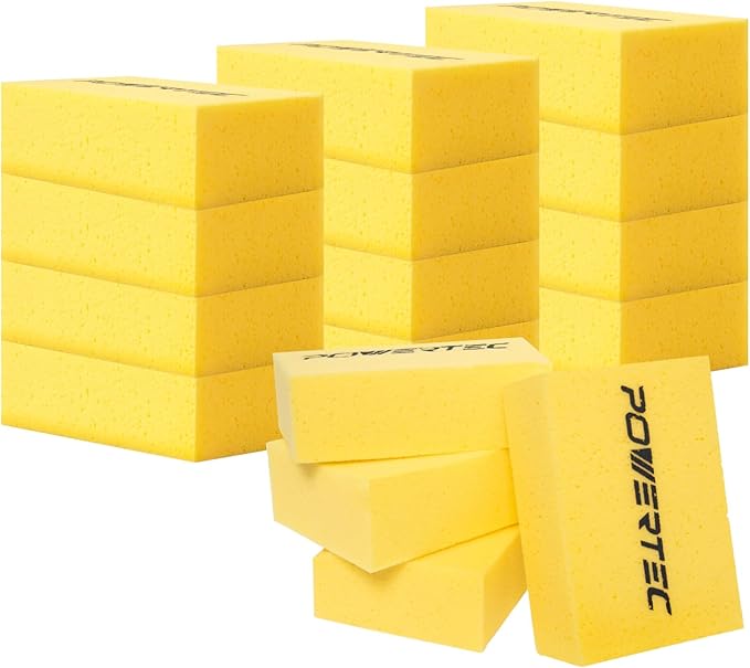 POWERTEC Large Square Grout Sponge – Professional Tile Grout Removal Cleaning Sponge – Heavy-Duty Absorbent Sponge, Multi-Purpose Cleaning Tool for Floors, Kitchen, and Bathroom – 16PK (72106-P4)