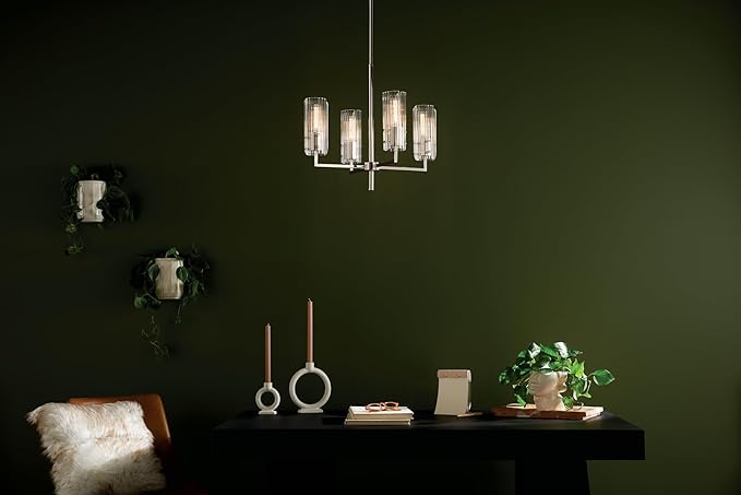 KICHLER Velestino 20.5" 4 Light Chandelier in Polished Nickel, for Small Foyer, Dining Room, Living Room, Bedroom, (19.25" x 20.5") 52678PN
