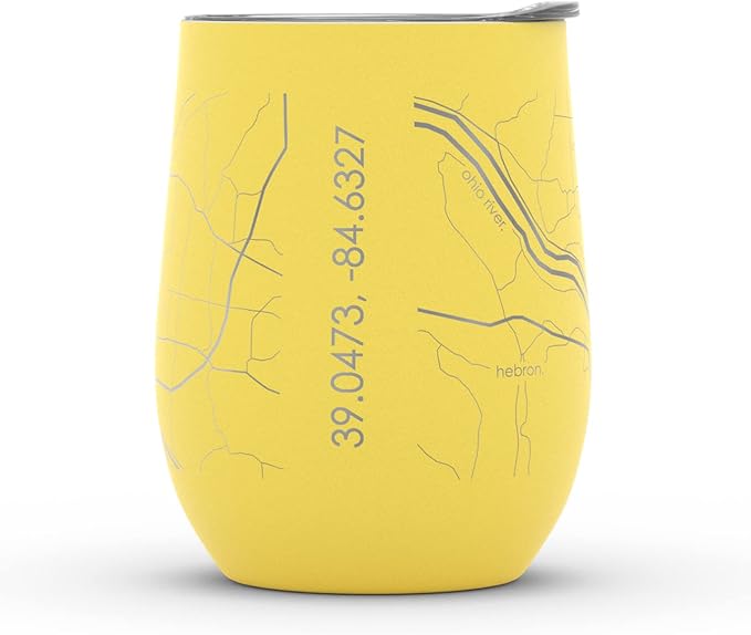 Well Told Engraved Cincinnati Ohio Map Insulated Wine Tumbler, Etched Stainless Steel Cup (12 oz, Sunrise Yellow) City Map Insulated Tumbler, Custom Insulated Tumbler, Outdoor Drinkware