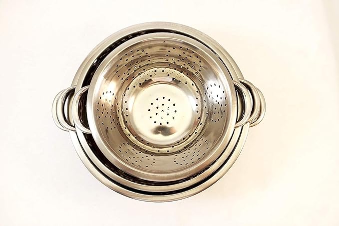 Premium Grade Stainless Steel Colander Basket Strainer Set of 3 - Ideal for Cooking, Baking Preperation