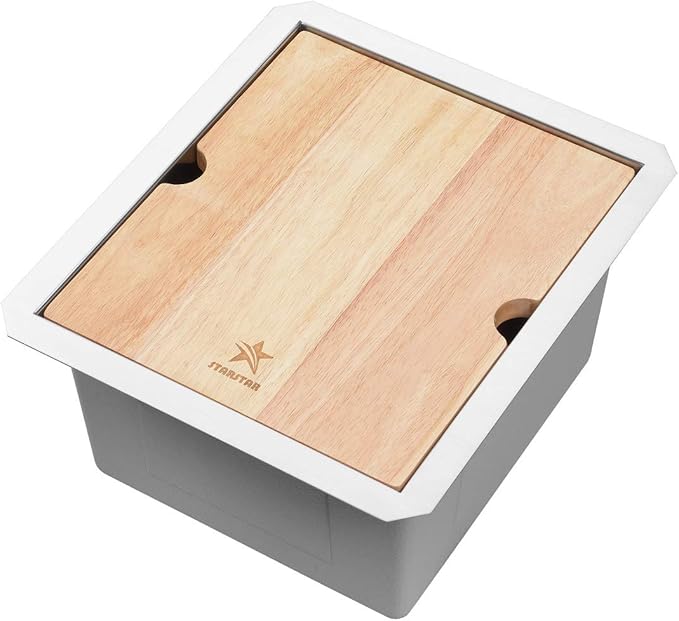 STARSTAR Workstation Ledge Undermount Single Bowl 304 Stainless Steel Kitchen Sink, With Grid, Cutting Board (14 x 18)