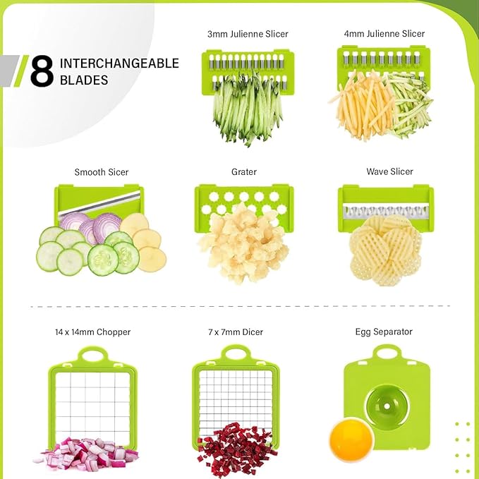 Heavy-Duty Vegetable Chopper | 14-IN-1 | Super-Sharp, Ultra-Hardened & Never-Rust Blades | Military-Grade, Chemical-Free & Non-Toxic Materials Construction