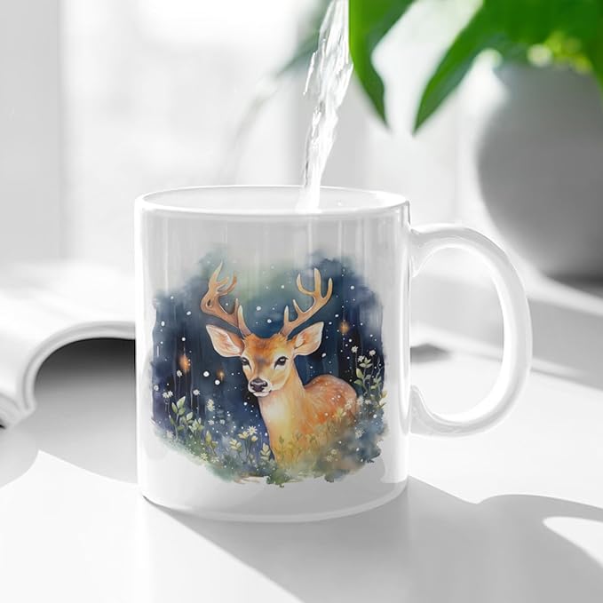 Coffee Mugs Deer Pattern Ceramic Latte Mug with Handle 11 OZ for Men Women for Latte Cappuccino Cocoa Milk Dishwasher & Microwave Safe