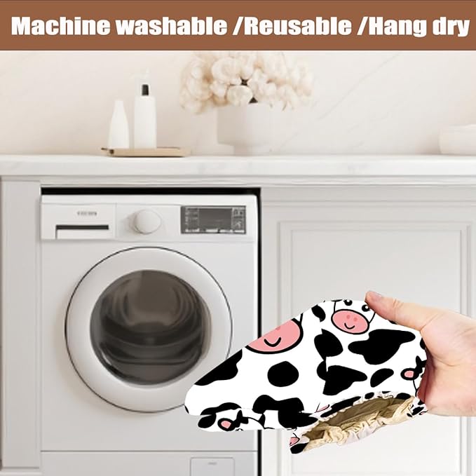 2Pcs Cow Plastic Bag Holder 22.5x9 Inch, Cute Cows Wall Mount Plastic Bag Organizer with Drawstring, Reusable Grocery Bags Storage Dispenser for Home Kitchen Pantry Decor, Cow Gifts for Women Mom