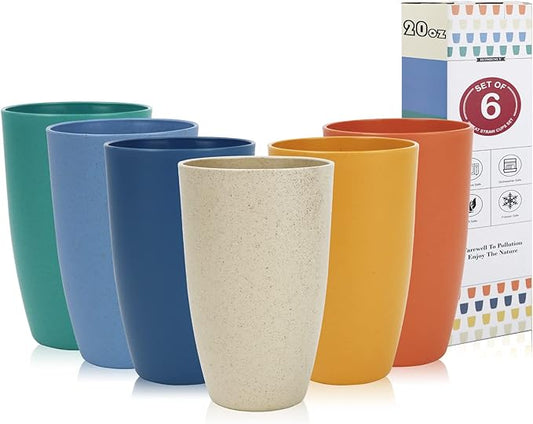 Homienly Wheat Straw Cups Alternative to Plastic Cup - Set of 6 Unbreakable Drinking Cup Reusable Dishwasher Safe Water Glasses Cups for Kitchen Tumblers Kitchen Essentials(20 OZ)