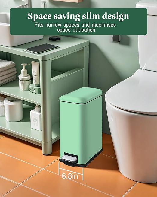 Bathroom Trash can with Lid, 10 Liters / 2.6 Gallon Trash Can, Stainless Steel Garbage Can with Removal Inner Bucket, Slim Pedal Trash Can for Bathroom,Bedroom,Home Office