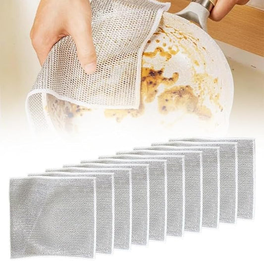 Kruggo 2025 Upgraded Multipurpose Wire Dishwashing Rags, Metal Cloths Towels Scrubs Cleans, Wet and Dry Non-Scratch Dishcloth for Dishes, Sinks (10 Pack)