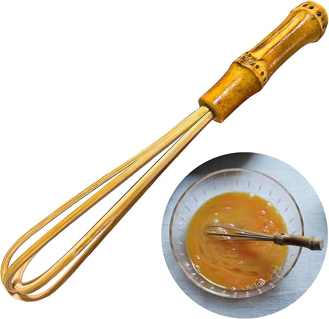 Wooden Whisk, Handcrafted Bamboo Whisks for Cooking Non Scratch, Balloon Whisk for Pancake Batter, Eggs and Sauces, Wooden Whisks Tool For Nonstick Cookware Pans, Bamboo Cooking Utensils (Mini Whisk)