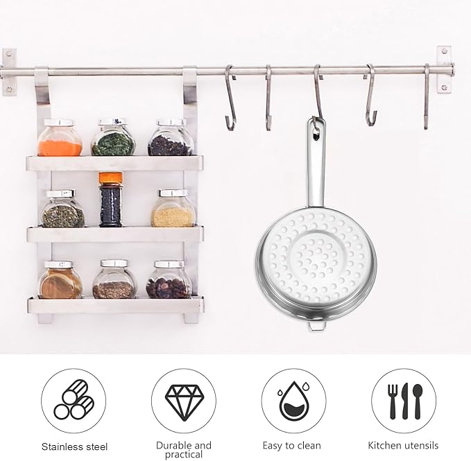 Hemoton Stainless Steel Colander With Long Handle Large Hole Cooking Strainer Mesh Steaming Basket for Draining Food Pastas Washing Fruits Vegetables Salads Silver