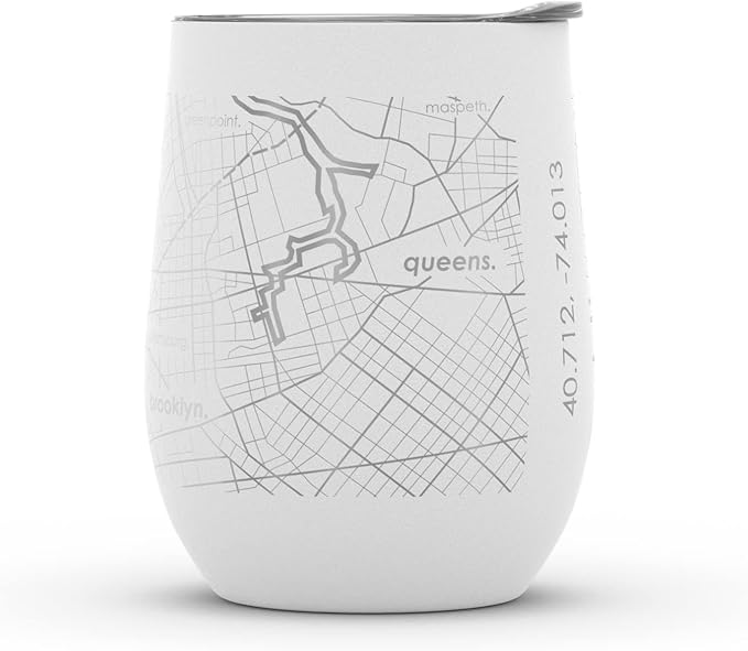 Well Told Engraved New York City Map Insulated Wine Tumbler, Etched Stainless Steel Wine Tumbler (12 oz, White) City Map Insulated Tumbler, Custom Insulated Tumbler, Outdoor Drinkware