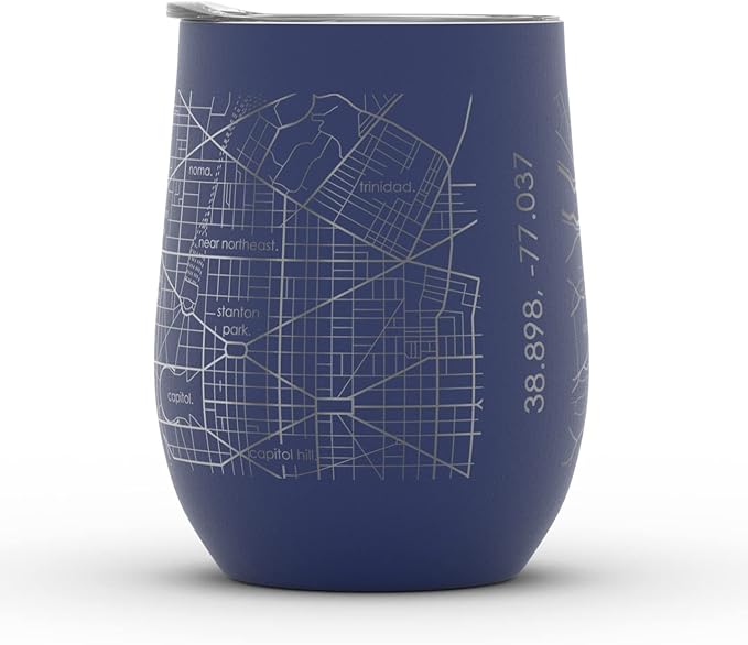 Well Told Engraved Washington DC Map Insulated Wine Tumbler, Etched Stainless Steel Cup (12 oz, Midnight Blue) City Map Insulated Tumbler, Custom Insulated Tumbler, Outdoor Drinkware