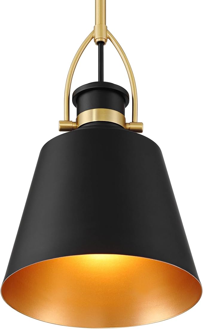 Possini Euro Design West 8" Mid Century Modern Pendant Ceiling Light Fixture Dining Room Over Table Kitchen Island Foyer Drum Hanging Matte Black Sand Gold Finish Hallway Entryway Living Room Mini