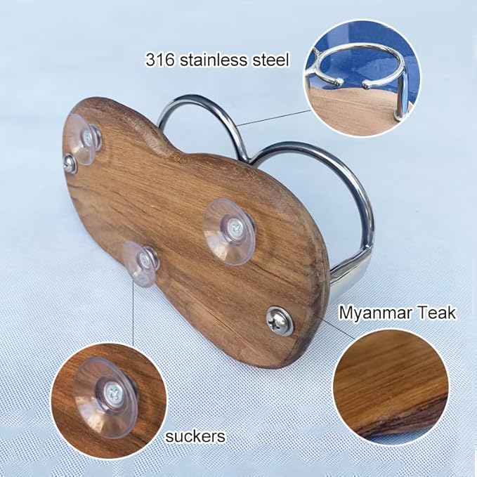 Teak 3-Hole Cup Holder, 316 Stainless Steel Cup Holder for Boat, Kitchen, RV