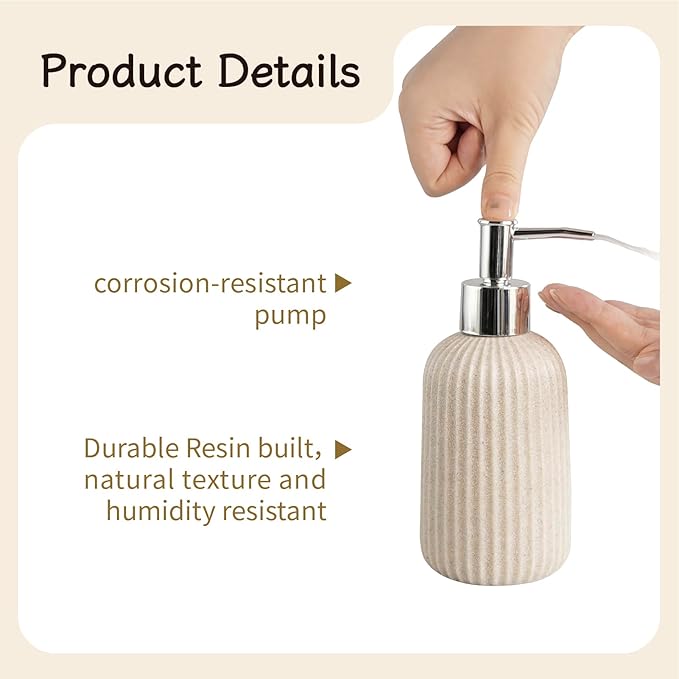 4-Piece Bathroom Accessory Set - Modern Resin & Sandstone Collection - Includes Soap Dispenser 8.5oz, Toothbrush Holder, Tumbler, Soap Dish (Beige)