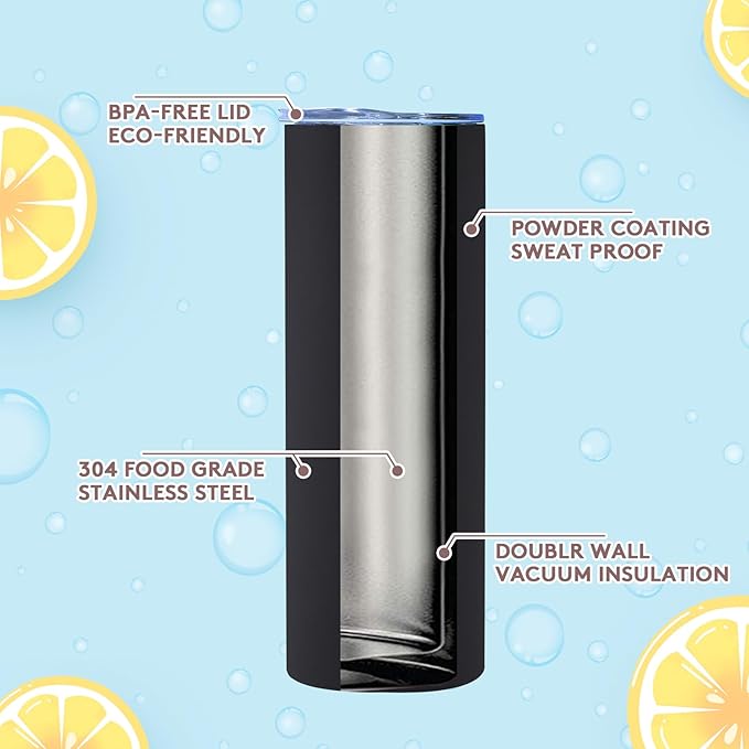 Dongni Skinny Tumbler with Lid 20 oz Stainless Steel Vacuum Insulated Double Wall Travel Coffee Water Tumblers Cup (Mix 12pack)