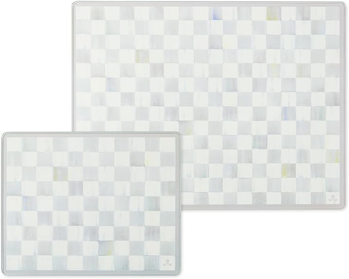 MACKENZIE-CHILDS Set of 2 Tempered Glass Cutting Boards, Countertop Cutting Boards, Gray-and-White Sterling Check
