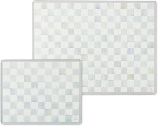 MACKENZIE-CHILDS Set of 2 Tempered Glass Cutting Boards, Countertop Cutting Boards, Gray-and-White Sterling Check