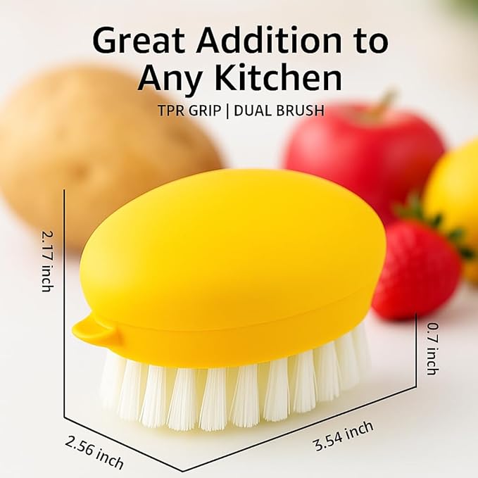 Premium Veggie Brush The Scrubber for Potato Eyes,a Potato Scrubber Suitable for Root Vegetables & Delicate Fruits,a Dual-use Fruit and Vegetable Brush, Your Kitchen Essential (Yellow 2Pack)