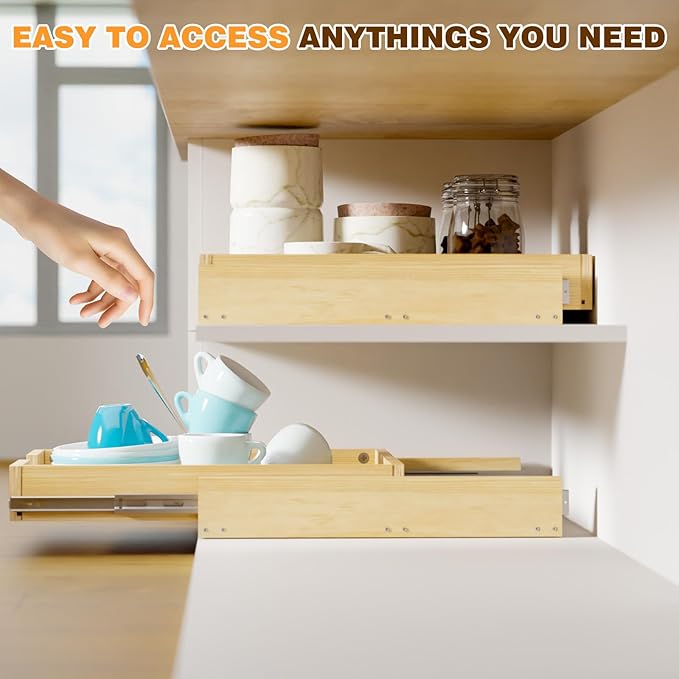 Pullout Cabinet Organizer, 32''W×21''D×3''H Slide Out Shelves for Kitchen Cabinets, Pull out Drawers for Kitchen Cabinets, Pantry, Bathroom, & Storage Organization
