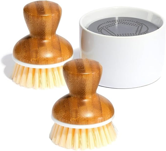 Grove Co. Bubble-Up Dish Soap Dispenser & 2 Pack Brush Set, Ergonomically Designed Dish Scrubber, Removes Tough Messes, Gentle on Dishes, Sustainable Solution to The World's Waste