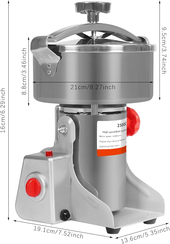 2500g Electric Grain Mill Grinder with High-pressure Cover, High Speed 4500W Commercial Grinders, Stainless Steel Machine for Dry Grains, Coffee, Corn(2500g/5.5lbs - B)