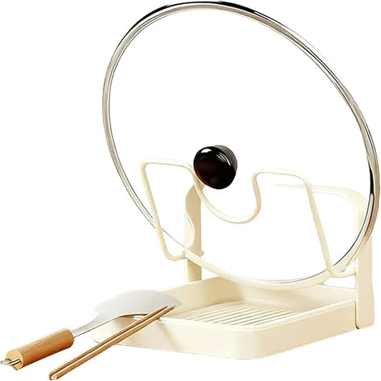 Kitchen Pot Lid Storage Rack - Pot Lid Holder - Pot Lid Rack while cooking - Pot Lid Organizer (Beige, 1-Layer)
