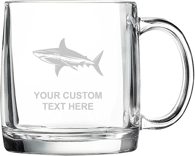 Shark, Personalized 12.5 oz Polar Camel Glass Coffee Desk Mug – Custom Laser Engraved Clear Cup for Tea, Espresso, Latte, Whiskey - Microwave Safe/Made in USA