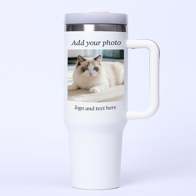Personalized Tumbler with Handle, 20oz Insulated Coffee Tumbler with Lid and Straw, Custom Stainless Steel Travel Cup for Women Men (Kitten)