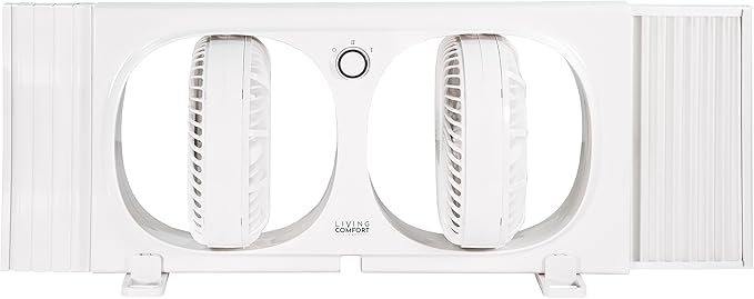 Comfort Zone Living Comfort 9-Inch Twin Window Fan with 2 Speeds & Individually 180° Rotating Fan Heads, Removable Bug Screen – Ideal for Home, Kitchen, Bedroom & Office