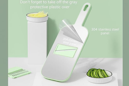 Multifunctional Mandoline food Slicer & Vegetable Chopper with Container – 6-in-1, mandolin, Cutter, Grater, Potato Slicer, Tomato Cutter, cabbage grater & Fruit/Veggie Shredder -Safe & Easy to Use