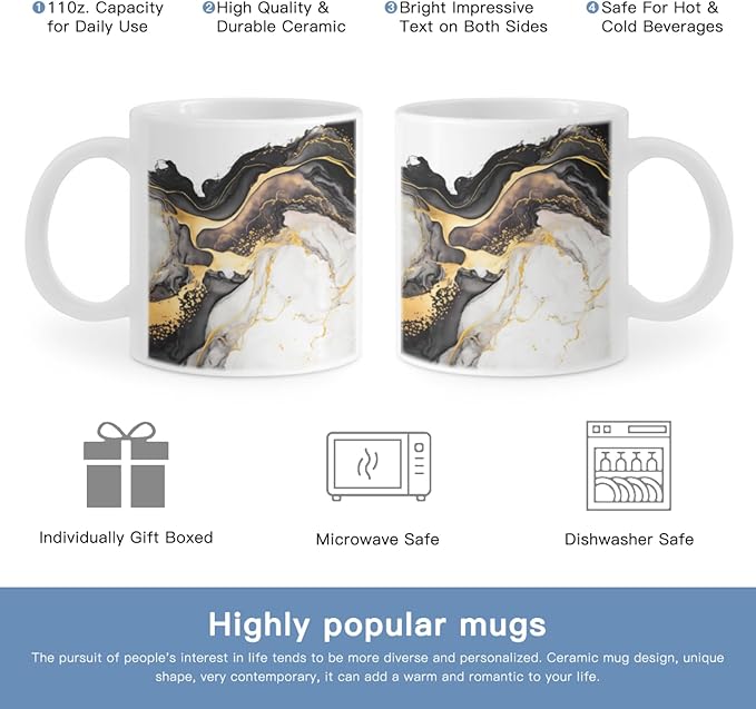 Coffee Mugs Marble Pattern Ceramic Latte Mug with Handle 11 OZ for Men Women for Latte Cappuccino Cocoa Milk Dishwasher & Microwave Safe