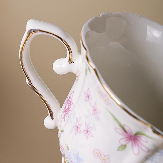 Bone China teacups,Vintage flower Pattern Espresso Teacups and Saucers,ceramic Coffee Mug Set & tea cups for women,about 7 oz(200 ml), Style02