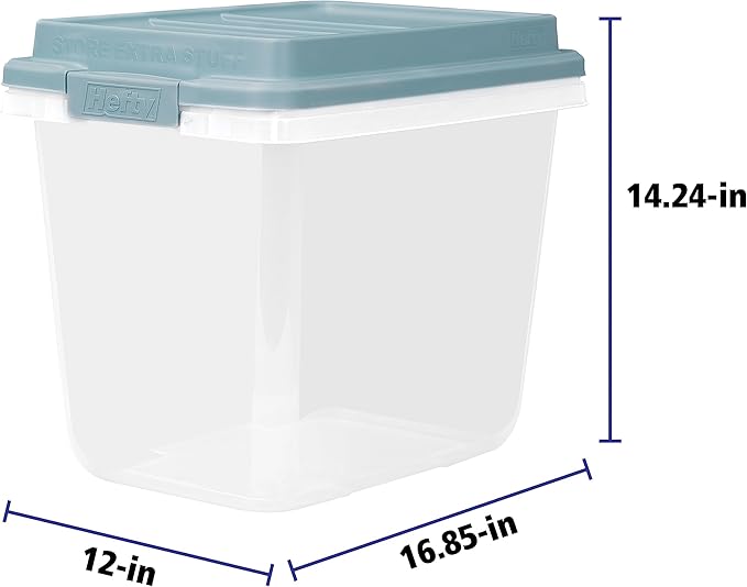 Hefty HI-RISE 32 Qt Stackable Storage Bins with Lids – 6 Pack Clear Plastic Under Bed Storage Containers, Shoe Organizer Boxes with XL Lid-Locking Latches, Comfort-Grip Handles, Durable Double Rim