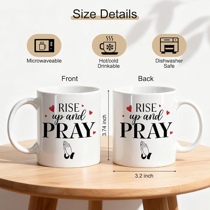Rise Up And Pray Encouragement Coffee Mug, Ceramic Mug For Religious Enthusiast, Funny Prayerful Drinking Cup For Christian, Religious Thank You Gifts For Family Friend Boss Coworker