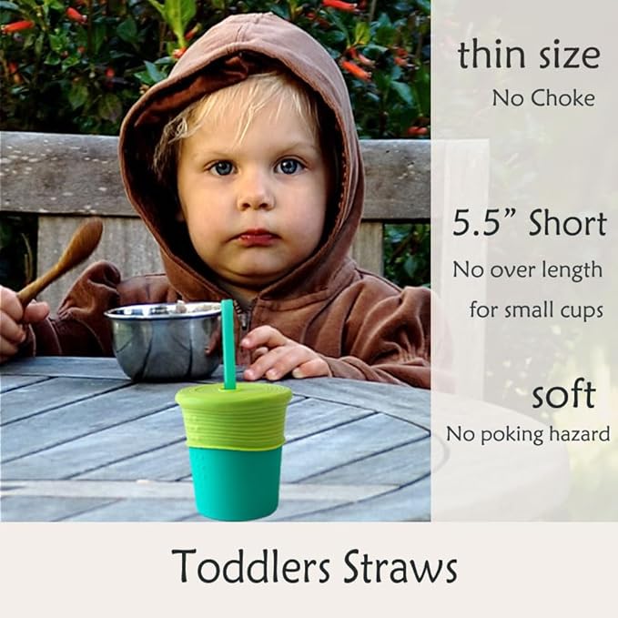 Mini Short Pinch Test Passed 5.5" Replacement Reusable Toddlers& Kids&Baby Silicone Small Straws for The First Years Take & Toss Spill Proof Straw Cup-Safe Fun for Baby Teething Chewing