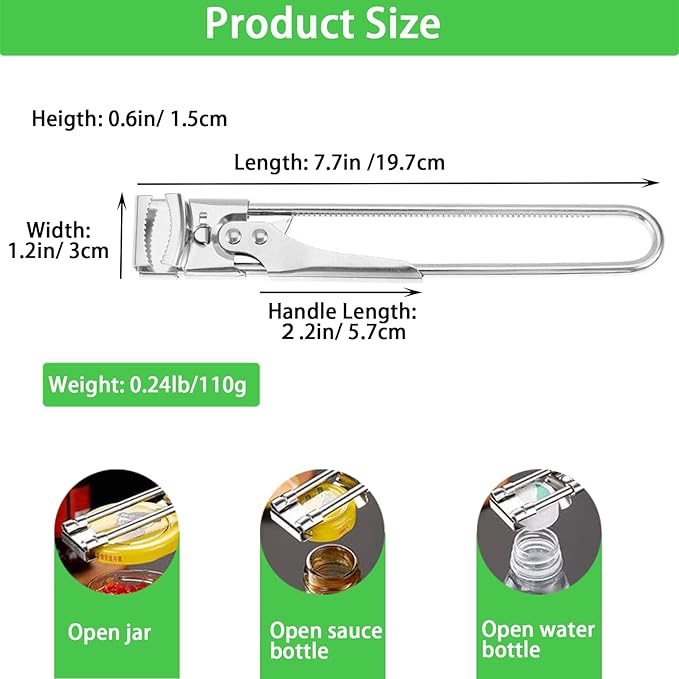 New Adjustable Stainless Steel Jar Opener, 2026 Upgrade Jar Opener for Weak Hands, 2 Pcs Multi-functional Lid Gripper Bottle Opener with Handle, Easy-Open Kitchen Tool for Seniors and Kids