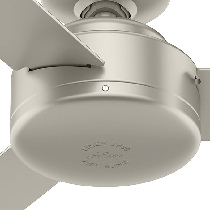 Hunter 52 inch Indoor Ceiling Fan No Light - Modern Ceiling Fan without Light, 3 Blades, Standard Mount, For Bedroom, Living Room, or Kitchen, Wall Control - Presto 50812, Matte Nickel