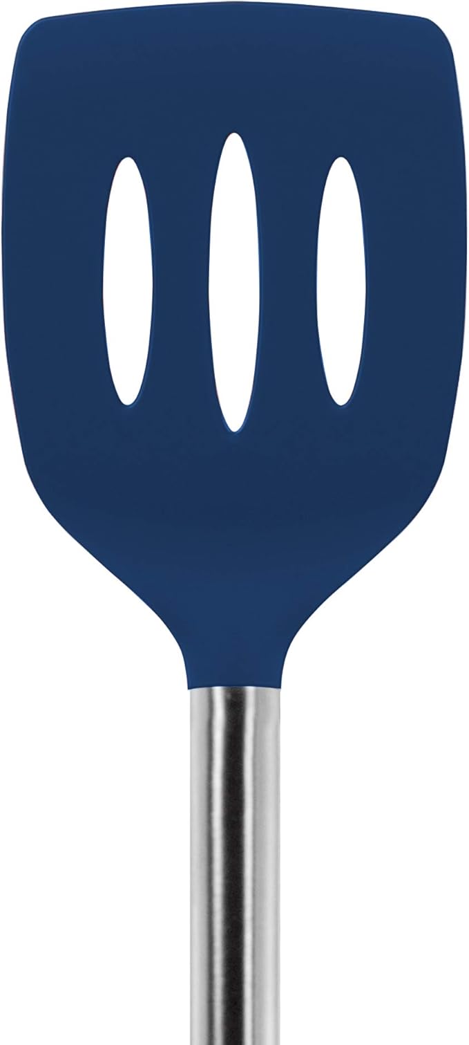 Tovolo Silicone Cooking Utensil Set of 6 Deep Indigo Ladle Slotted Turner Tongs Flex Core Spatula Scraper Mixing Spoon and Potato Masher, Dishwasher Safe Non Toxic BPA Free Silicone Kitchen Utensils