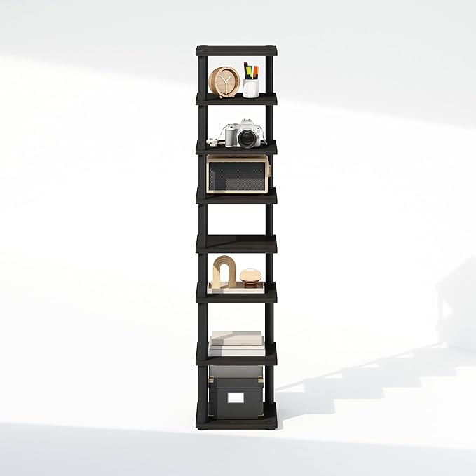 Furinno Turn-N-Tube Corner Shelf, 8-Tier Display Rack, Vertical Corner Storage Rack, Space Saving Organization and Storage, Entryway, Living Room, Closet, Espresso