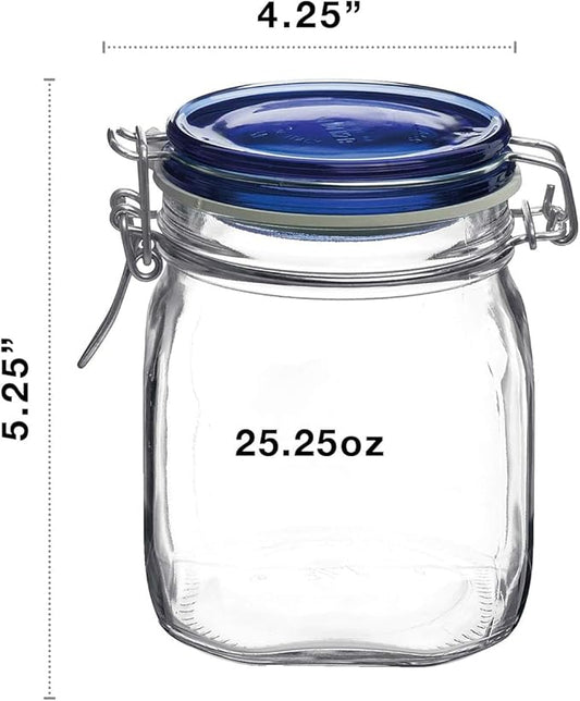 Bormioli Rocco Fido Square Jaw with Blue Lid, 25-1/4-Ounce, 149520M04121197