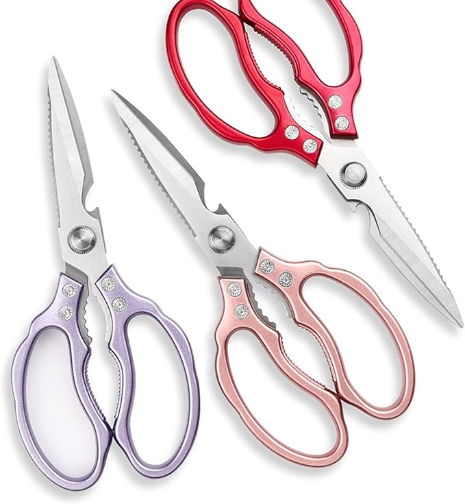 AWinjoy Heavy Duty Sharp Kitchen Scissors, Dishwasher Safe, Cooking Shears for Meat, Chicken, Fish, Poultry, Herb, Bread (Purple)