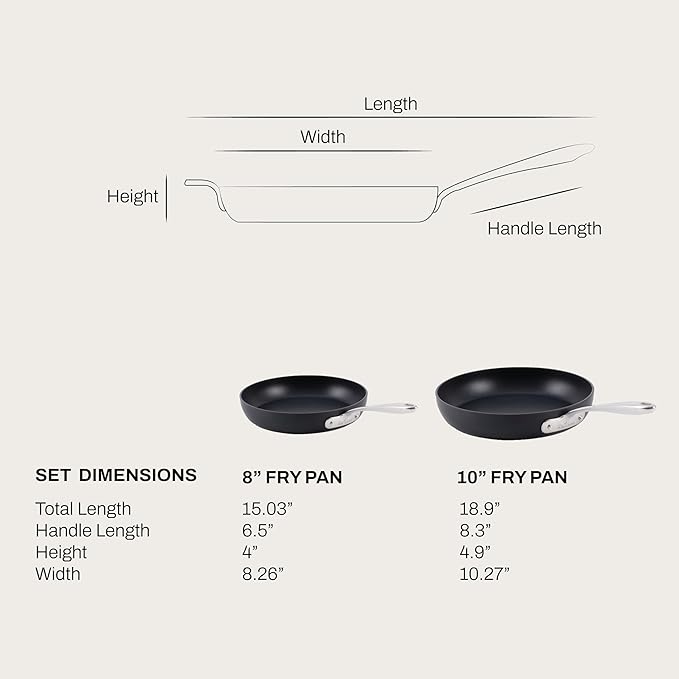 All-Clad HA1 Hard Anodized Non Stick Fry Pan Set 2 Piece, 8, 10 Inch, Induction, Oven Broiler Safe 500F, Pots and Pans Set, Kitchen Frying Pans, Skillets, Premium Cookware, Home, Dishwasher Safe Black