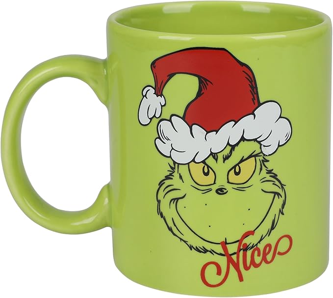 Bioworld The Grinch Feelin' Grinchy and Naughty or Nice 2-Pack 16 Oz Ceramic Mug Set