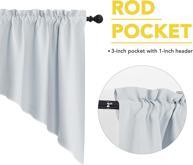 NICETOWN Room Darkening Pole Pocket Kitchen Tier Curtains- Tailored Scalloped Valance/Swags for Home Decor (Two Panels, 36" W X 36" L Each Panel, Greyish White)