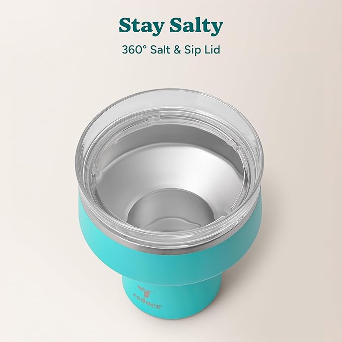 REDUCE Saltini 16 oz Cocktail Tumbler - Insulated Margarita Tumbler with Lid - Keeps Drinks Cold for 10 Hours - 360 Sippable Martini Glass Alternative - Shatterproof, Perfect for Parties-Ocean Breeze