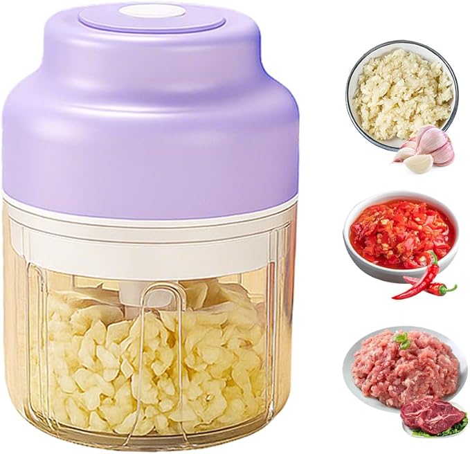 2026 New Electric Garlic Chopper, Mini Portable Veggie Chopper USB Charging Wireless Food Processor, Upgrade Electric Mini Garlic Chopper Set Wireless Veggie Grinder (Purple, 320ML)