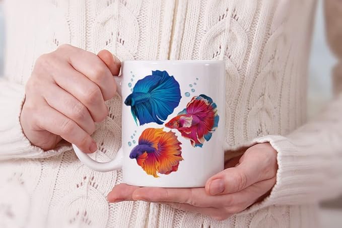MUGBREW Betta Siamese Fighting Fishes Ceramic Coffee Mug Tea Cup, 11 OZ