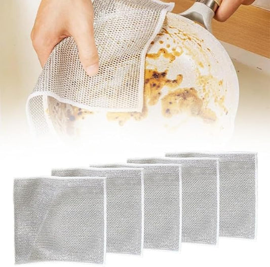 Kruggo 2025 Upgraded Multipurpose Wire Dishwashing Rags, Metal Cloths Towels Scrubs Cleans, Wet and Dry Non-Scratch Dishcloth for Dishes, Sinks (5 Pack)