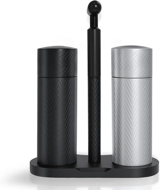 ARKNOAH Tabletop Manual Pepper and Salt Grinder 2-Pack Set, Refillable Adjustable Coarseness, Dual Stainless Steel Blades & Ceramic Cores, Portable Home & Commercial Grinding Settings